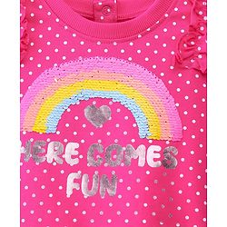 Babyhug Cotton Knit Full Balloon Sleeves Polka Dots Printed with Sequins & Ruffle Detailing Sweatshirt -Pink
