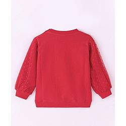Babyhug Cotton Knit Full Balloon Sleeves Sweatshirt with Glitter & Mesh Detailing - Red