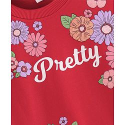 Babyhug Cotton Knit Full Balloon Sleeves Sweatshirt with Glitter & Mesh Detailing - Red
