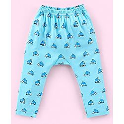 Babyhug Cotton Full Length Diaper Pants Stripes & Dolphin Print Pack of 3- Blue Green & Orange