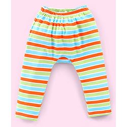 Babyhug Cotton Full Length Diaper Pants Stripes & Dolphin Print Pack of 3- Blue Green & Orange