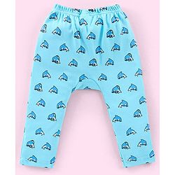 Babyhug Cotton Full Length Diaper Pants Stripes & Dolphin Print Pack of 3- Blue Green & Orange