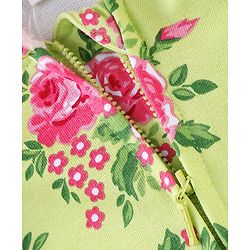 Babyhug Cotton Knit Full Sleeves Hooded Sweat Jacket With Frill Detailing & Floral Print - Green