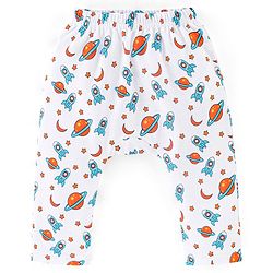 Babyhug Interlock Cotton Knit Full Length Diaper Pants Space Print Pack of 3 - Orange White & Blue