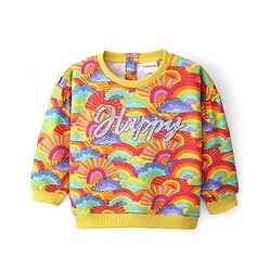Babyhug Cotton Knit Full Sleeves Sweatshirt With Text Embroidery & Sequins Detailing - Multicolour
