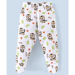Babyhug Cotton Booties Pant Striped & Tiger Print Pack of 3 - Blue & White