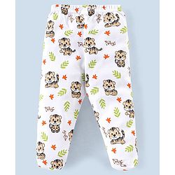 Babyhug Cotton Booties Pant Striped & Tiger Print Pack of 3 - Blue & White