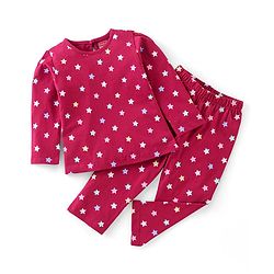 Babyhug Cotton Full Sleeves Night Suit Stars Print- Pink