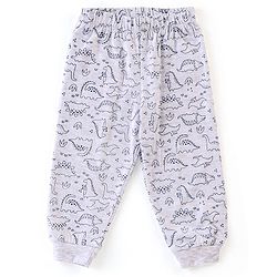 Babyhug Single Jersey Cotton Knit Half Sleeves Night Suit Dino Print - Navy Blue & White