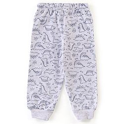 Babyhug Single Jersey Cotton Knit Half Sleeves Night Suit Dino Print - Navy Blue & White