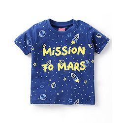 Babyhug Cotton Half Sleeves Night Suit Mission to Mars Print - Blue