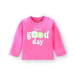 Babyhug Single Jersey Full Sleeves Night Suit Text & Floral Print - Pink & White