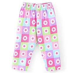Babyhug Single Jersey Full Sleeves Night Suit Text & Floral Print - Pink & White