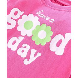Babyhug Single Jersey Full Sleeves Night Suit Text & Floral Print - Pink & White