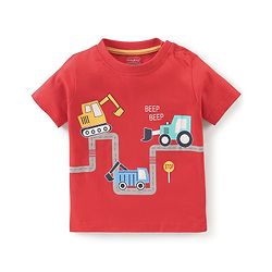 Babyhug Cotton Half Sleeves Night Suit Truck Print- Red & White