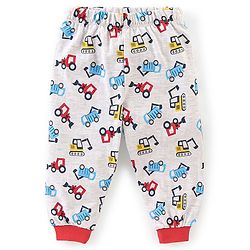 Babyhug Cotton Half Sleeves Night Suit Truck Print- Red & White