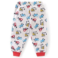 Babyhug Cotton Half Sleeves Night Suit Truck Print- Red & White