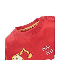 Babyhug Cotton Half Sleeves Night Suit Truck Print- Red & White