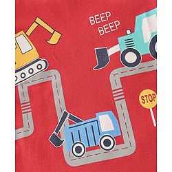 Babyhug Cotton Half Sleeves Night Suit Truck Print- Red & White