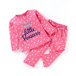 Babyhug Single Jersey Full Sleeves Night Suit Text Print - Pink