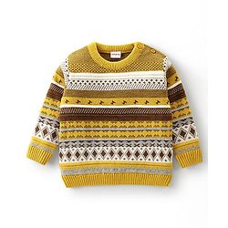 Babyhug Full Sleeves Baby Sweater Set Chevron Design - Mustard