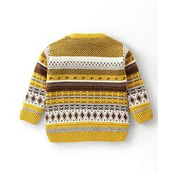 Babyhug Full Sleeves Baby Sweater Set Chevron Design - Mustard