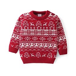 Babyhug Full Sleeves Christmas Theme Design Sweater Set - Red