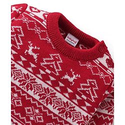 Babyhug Full Sleeves Christmas Theme Design Sweater Set - Red