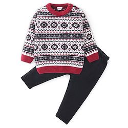 Babyhug Full Sleeves Baby Sweater Set - Red