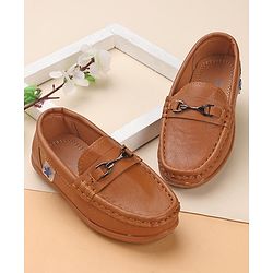 Cute Walk by Babyhug Slip On Solid Formal & Partywear Shoes with Applique - Camel Brown