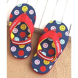 Cute Walk by Babyhug Flip Flops with Back Strap Smiley Print - Red