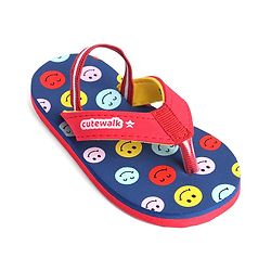 Cute Walk by Babyhug Flip Flops with Back Strap Smiley Print - Red