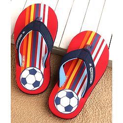 Cute Walk by Babyhug Slip On Style Flip Flops Football Print - Blue & Red