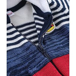 Babyhug Full Sleeves Striped Hooded Sweater - Blue & Red
