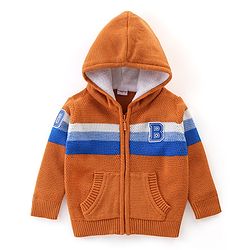 Babyhug Full Sleeves Striped Hooded Sweater - Orange