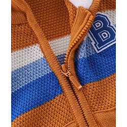 Babyhug Full Sleeves Striped Hooded Sweater - Orange