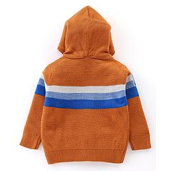 Babyhug Full Sleeves Striped Hooded Sweater - Orange