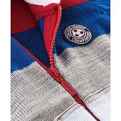 Babyhug Full Sleeves Striped Hooded Sweater- Blue & Red