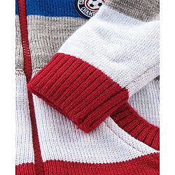 Babyhug Full Sleeves Striped Hooded Sweater- Blue & Red