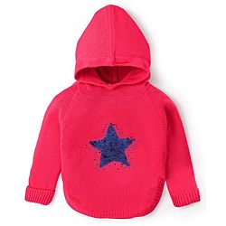 Babyhug Knit Full Sleeves Hooded Sweater with Sequin Star Design - Coral Red