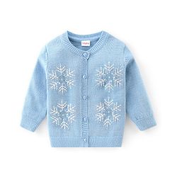 Babyhug Knitted Full Sleeves Front Open Sweater with Snow Flakes Design - Blue