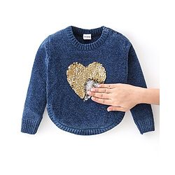 Babyhug Knit Full Sleeves Reversible Sequined Sweater - Blue