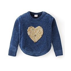 Babyhug Knit Full Sleeves Reversible Sequined Sweater - Blue