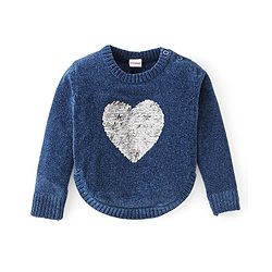Babyhug Knit Full Sleeves Reversible Sequined Sweater - Blue