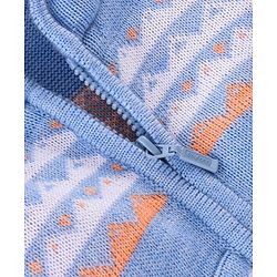 Babyhug Knitted Full Sleeves Front Open Sweater with Hood & Stripes Design - Blue & Orange