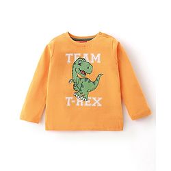 Babyhug Cotton Knit Full Sleeves Night Suit With Dino Print - Orange & Green