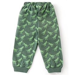 Babyhug Cotton Knit Full Sleeves Night Suit With Dino Print - Orange & Green