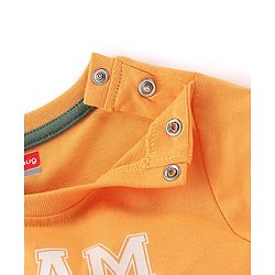 Babyhug Cotton Knit Full Sleeves Night Suit With Dino Print - Orange & Green