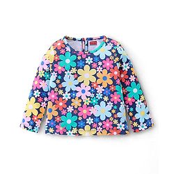 Babyhug Single Jersey Cotton Knit Full Sleeves Night Suit Floral Print - Navy