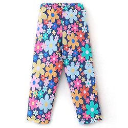Babyhug Single Jersey Cotton Knit Full Sleeves Night Suit Floral Print - Navy